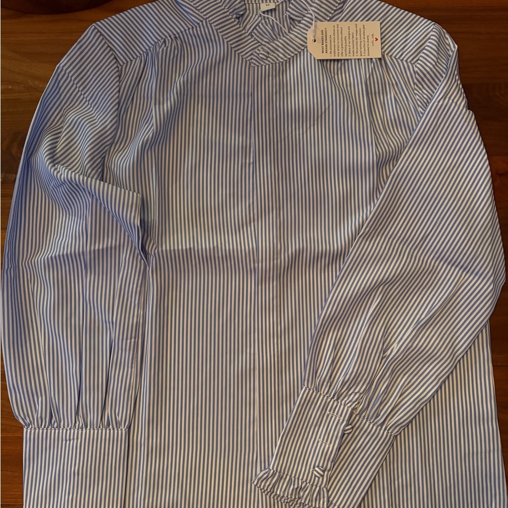 Uniqlo Blue Blouse with Vertical Stripes